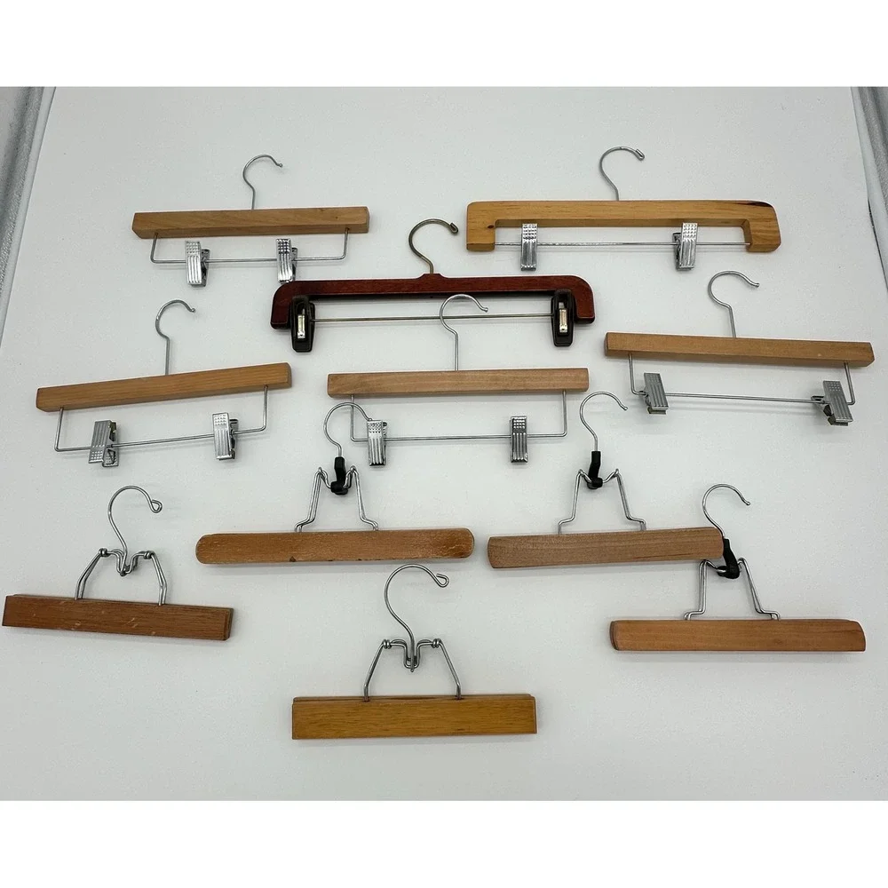 Wooden Pant Skirt Hangers Lot of 11 Vintage‎ Style Brown
